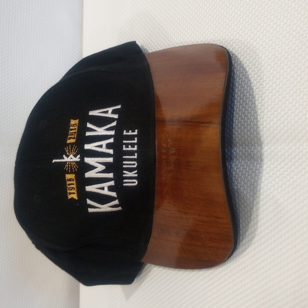 KAMAKA UKULELE Black and Brown Cap With Wood Grain Looking Brim.